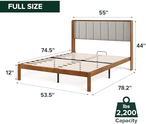 Zinus Jonas Bamboo Platform Bed Frame, Wingback Headboard, Full