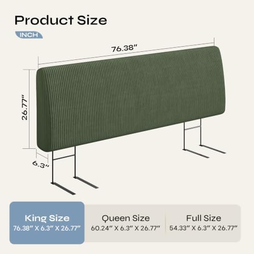 Pinmoco 4.7" Upholstered Headboard for King Size Bed, Height Adjustable and Ergonomic Headboard, Easy Assemble, Sturdy and Durable, Olive Green