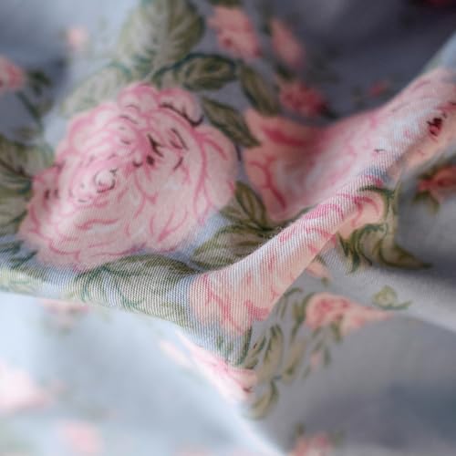 Pink Floral Queen Duvet Cover Blue 100% Cotton Queen Comforter Cover Lace Trim Ruffle Soft Chic Duvet Cover Set with Hidden Zipper Boho Girls Bedding Set French Country Duvet Protector