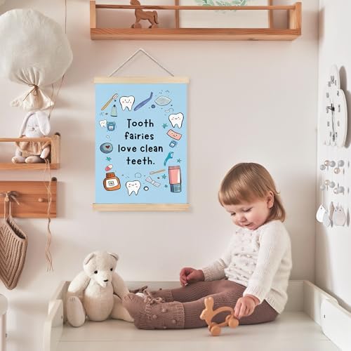 FDHSPAAM Funny Dental Wall Art Decor, Dental Office Decor, Dentist Gifts, Tooth Fairies Love Clean Teeth Cute Oral Hygiene Wall Art Posters for Hospital Doctor Office, 12x16 Inch