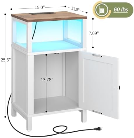 Yoobure Farmhouse Nightstand with Charging Station, Night Stand Barn Door