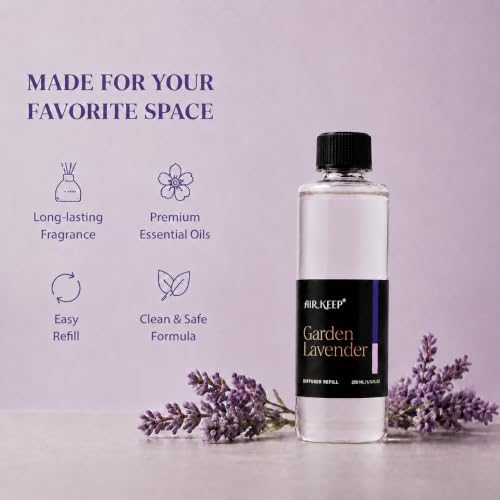 Airkeep Garden Lavender Reed Diffuser Refill – 6.76 fl oz – Premium Scented Oil for Home Aromatherapy – Long-Lasting Fragrance for Reed Diffusers – Perfect for Bathroom, Bedroom & Home Decor