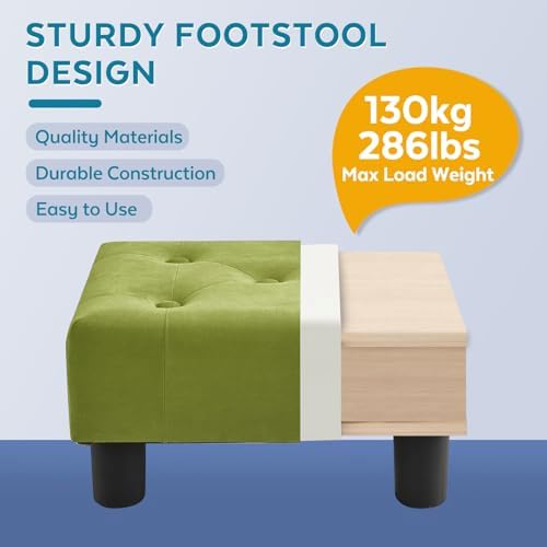 Small Foot Stool Ottoman, Velvet Footstool Ottoman Foot Rest for Couch, Rectangle Footstools and Ottomans Small for Living Room, Entryway and Bedroom (Olive Green)