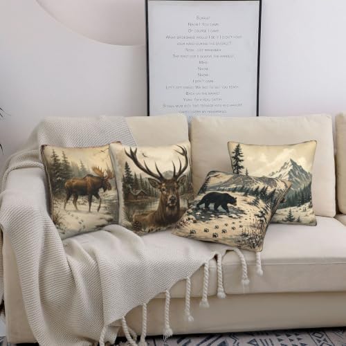 Animal Deer Decorative Throw Pillow Covers 18x18 Inch Set of 4