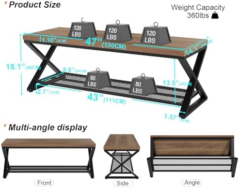 LVB Entryway Bench, Indoor Shoe Bench with Storage & Seating Rustic Oak 47"