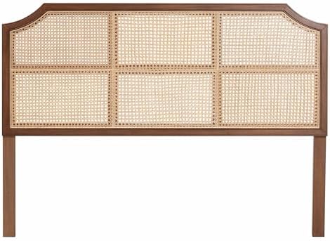 Baxton Studio Hermine Bamboo Woven Headboard - Solid Wood Bed Backrest Panel with Curved Top, Boho Coastal Bed Accent, Queen Size