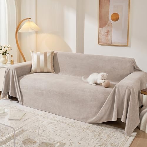MEETSKY Couch Covers for 3 Cushion Couch Sofa, Washable Sectional Couch Covers L Shape Sofa Cover Soft Slipcovers Couch Furniture Protector for Pets Dogs Kids, 91" x 118", Oat
