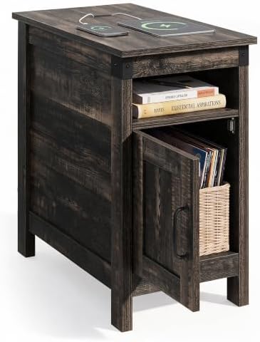 WLIVE End Tables for Living Room & Bedroom w/ Charging, Narrow Nightstand
