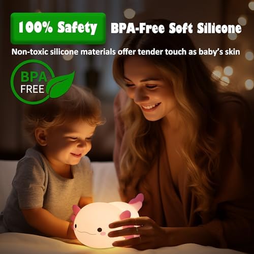OkiyiD Axolotl Gifts, Cute Axolotl Night Light for Kids, Animal Silicone Nursery Night Lamp, Cute Room Decor Night Light for Kids Girls Boys Birthday Gifts