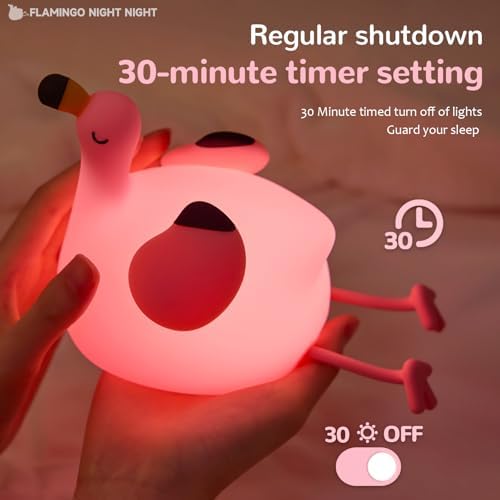 Flamingo Night Light, Kids Rechargeable LED Night Lamp with Timer
