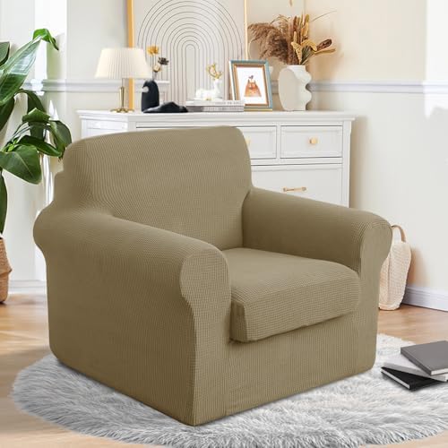 2 Pieces Stretch Chair Cover For Sofa Slipcover, 1 Seat, Sand