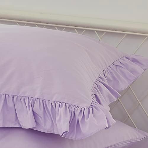Brandream Kids Bedding Set Full/Queen Size 100% Organic Cotton Duvet Cover Shams Set for Girls 3pc, Delicate Ruffle Fringe Solid Color Soft and Breathable (Purple)