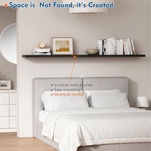 Black Floating Shelves 36 Inch Long, 8" Deep Wall Shelves for Bedroom Books