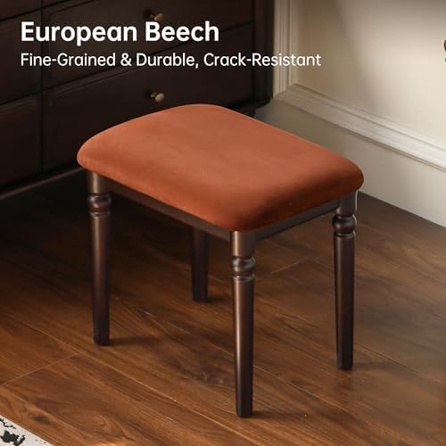 YESWOOD Small Vanity Stool Chair, Beech Wood American Vintage Style Makeup Chair, Footstool for Bedroom, Dining Room, Entryway, Walnut