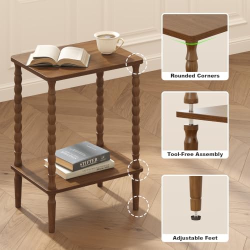 TUTOTAK Small End Table with Solid Wood Legs, Side Table, Nightstand