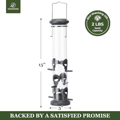 Kingsyard 4 Pack Tube Feeders with 6 Feeding Ports for Outdoors Hanging, Premium Hard Plastic Weatherproof & Steel Hanger, Attracting for Wild Birds (Black)