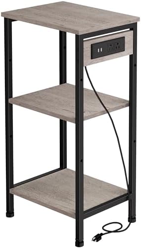 Asgolion Tall End Table with Charging Station, Narrow Tall Side Table