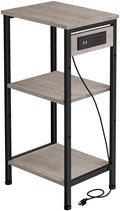 Asgolion Tall End Table with Charging Station, Narrow Tall Side Table
