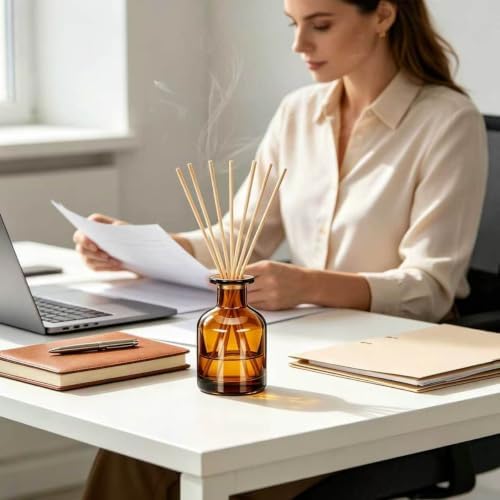HOSSIAN 150ml 4PCS Reed Diffuser Bottles,Fragrance Diffuser Empty Bottle with 28pcs Reed Sticks for Home Fragrance Accessories and Women Gift Room,Home,Bathroom Decor (Amber)