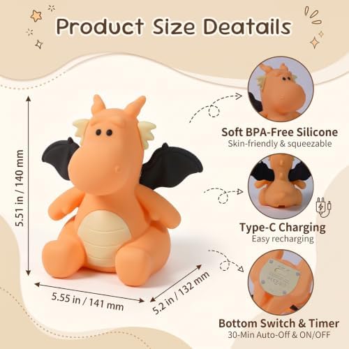 AVEKI Dragon Night Light, Silicone Touch Bedside Lamp (Dragon-Orange)