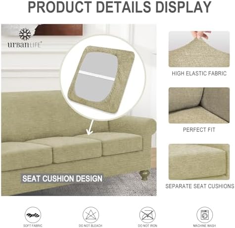 URBANLIFE 4-Piece Stretch Sofa Covers for 3 Cushion Couch, Coffee