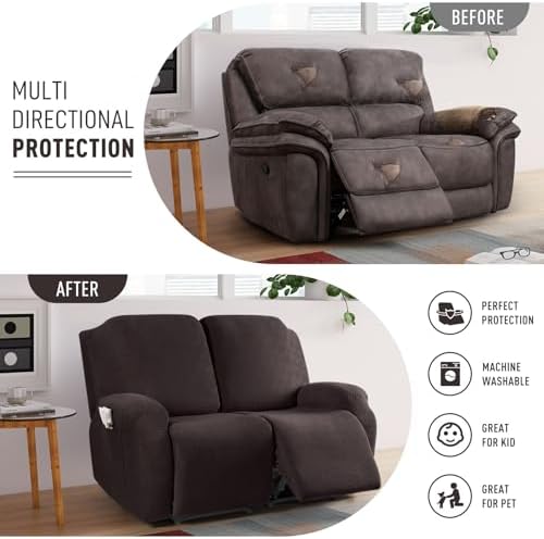 KinCam Loveseat Recliner Covers, Stretch Reclining Cover, Chocolate