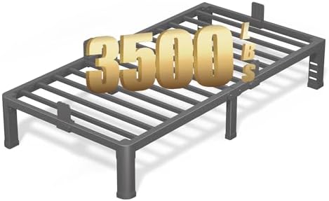 10 Inch Twin Bed Frame with Rounded Corner and Headboard Hole Mattress Retainers 3500 LBS Metal Heavy Duty Steel Slats Support No Box Spring Needed Platform Noise Free Easy Assembly