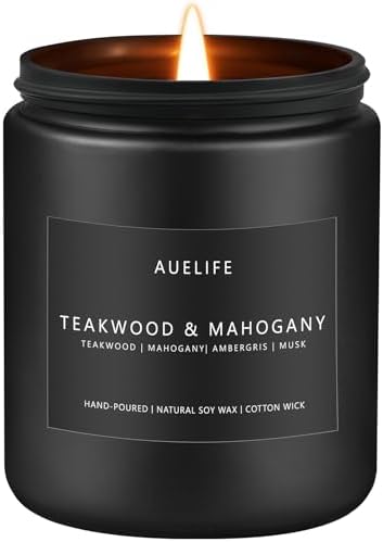 Teakwood & Mahogany Candle | Masculine Candles for Men, Gifts for Men - Soy Candle for Home Scented - Scented Candles for Home, Aromatherapy Gifts Long Lasting Burn Time - 7oz Black Jar