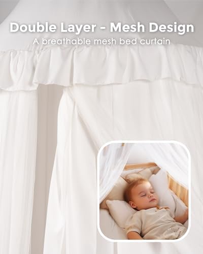 little dove Bed Canopy for Girls with Star Lights, 25.6''x 106'', White