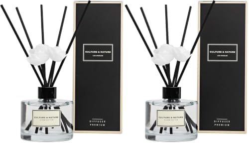 CULTURE & NATURE Reed Diffuser Set 6.7oz (200ml) Clean Cotton Scented Diffuser with Sticks Home Fragrance Reed Diffuser for Bathroom Shelf Decor (Pack of 2)