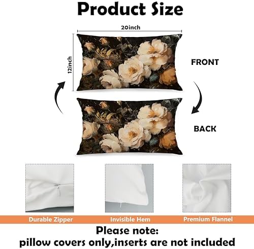 Vintage Moody Floral Pillow Cover 12x20, Dark Cottagecore Botanical Wildflower Still Life Decorative Lumbar Pillow Cover for Couch Bed Living Room Bedroom