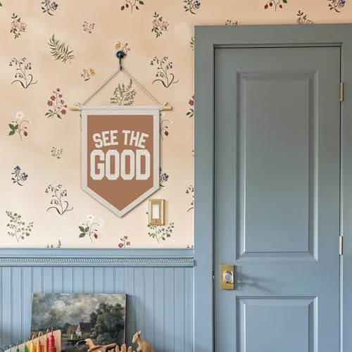 Wheatwin Inspirational See the Good Wall Hanging Pennant Flag Banner, Boho Neutral Motivational Positive Wall Decor for Kids Toddler Nursery Room Bedroom Playroom 15x11 Inch