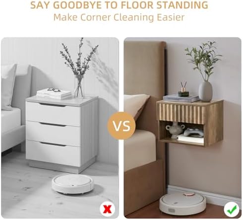 BuildHom Floating Nightstand Set of 2 with Fluted Drawer, Bedside Table