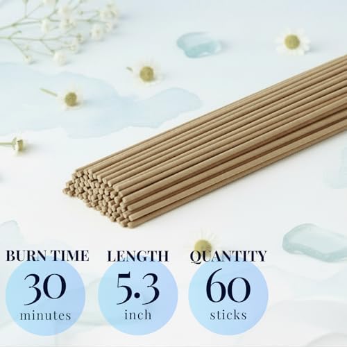 Air Sabon Luxury Japanese Incense Sticks 60sticks Jasmine Rose Musk Coreless Low Smoke Natural Charcoal Free Non Toxic Aromatherapy Meditation Calming Stress Relief Relaxation Yoga TOMORI