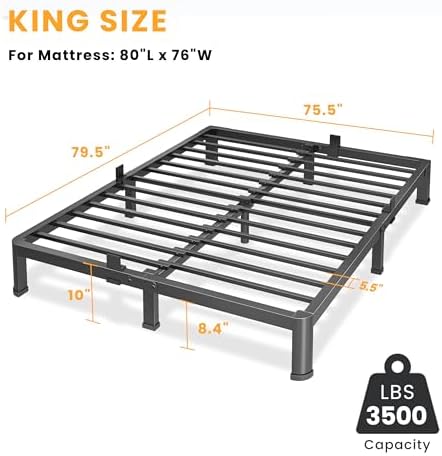 10 Inch King Size Metal Platform Bed Frame with Round Corners Leg