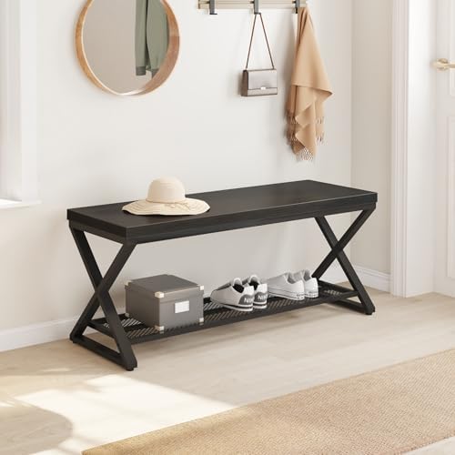 LVB Black Entryway Bench with Storage, Indoor Shoe Bench with Seating 39 in