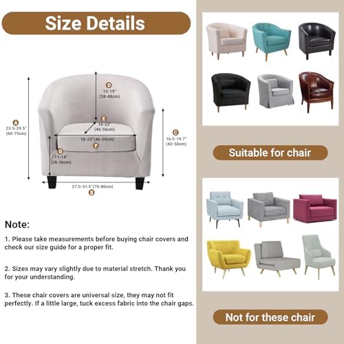 Barrel Chair Covers 2 Piece, Grey Club Tub Barrel Chair Slipcover with Cushion Cover, Soft Armchair Sofa Cover Stretch Furniture Protector with Elastic Bottom for Living Room Bar Hotel