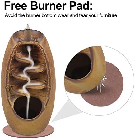 SPACEKEEPER Ceramic Backflow Incense Holder Waterfall Incense Burner,Brown