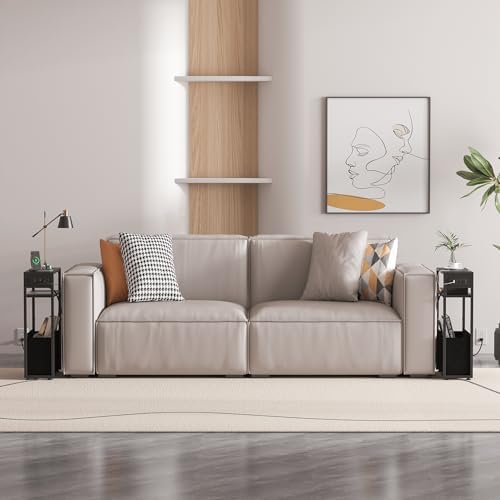Leomonio Narrow Side Table, Slim Night Stand with Magazine Rack