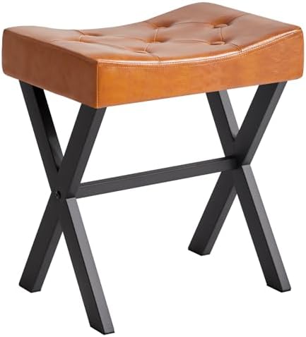 IBUYKE U-Shaped PU Vanity Stool, X-Leg Makeup Chair, Light Brown WBD019J