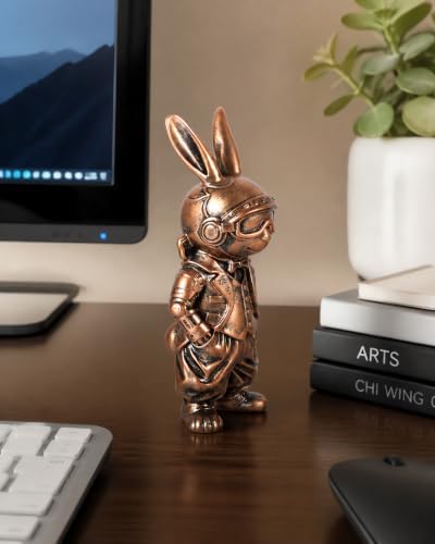 Aviator Rabbit Figurine, Pilot Bunny Sculpture, Resin Animal Decor for Desk
