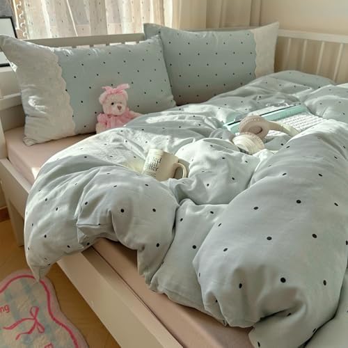Lace Duvet Cover Set Twin(68"x86"),Black Dots