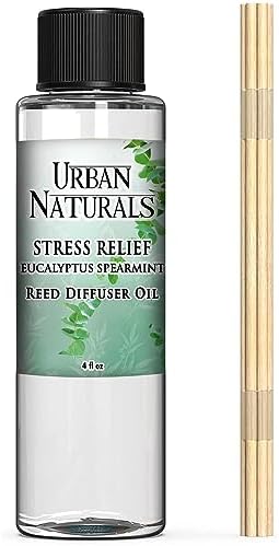 Urban Naturals Stress Relief Eucalyptus Spearmint Reed Diffuser Oil Refill | Fill Your own DIY Diffuser Bottle! Includes Replacement Reed Sticks