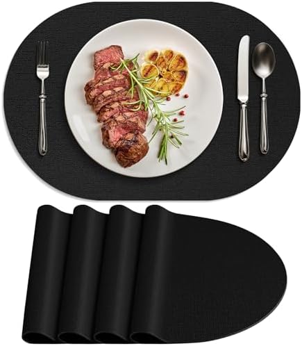 Faux Leather Oval Placemats Set of 4, Black