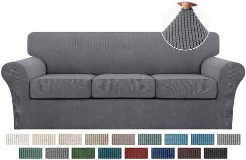Turquoize 4 Piece Sofa Covers for 3 Cushion Couch Sofa Slipcover Soft Couch Cover for Dogs-Washable Sofa Furniture Covers with 3 Individual Cushion Covers, Jacquard Fabric (3 Cushion Sofa, Gray)