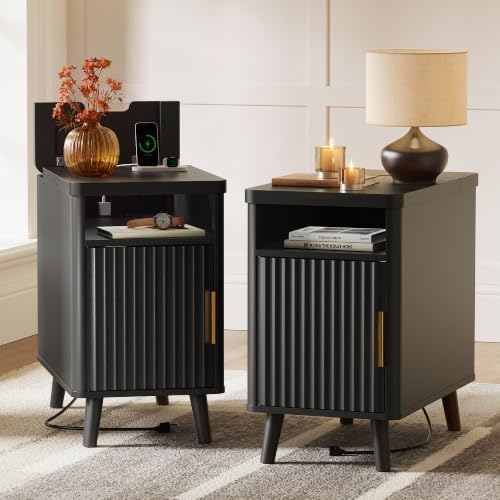Huuger Narrow Nightstand with Charging Station, USB-C Port