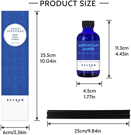 Xcleen Reed Oil Diffuser Set, Fragrance Diffuser - Floral Notes, Vanilla, Cinnamon & Amber, Includes 6 Rattan Scented Sticks Diffuser Reeds, Home & Office Decor, 110ml/3.7oz