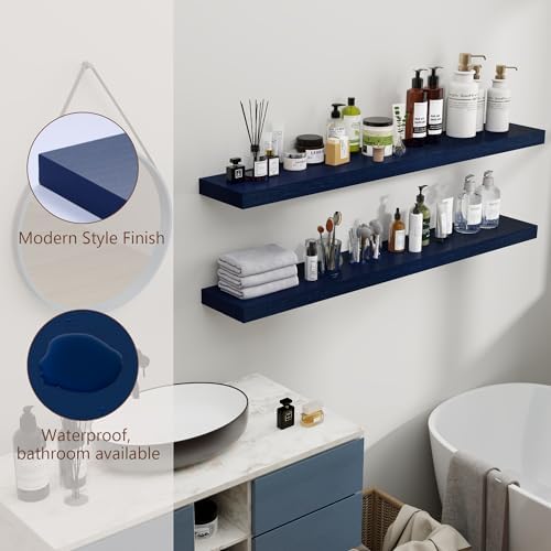 fuqing 48 Inch Floating Shelves, 6.7 Inch Deep Blue Wall Shelves Set of 2