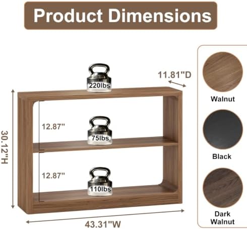 FATORRI Console Table with 3-Tier Storage Shelves, Rustic Farmhouse Sofa Tables for Behind Couch, Wooden Narrow Entryway Table for Living Room, Hallway (Walnut)