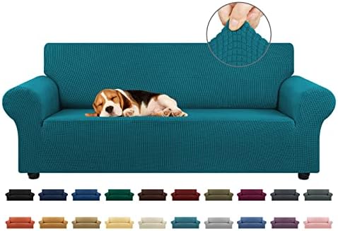 KEKUOU Stretch Couch Covers for Sofa,3 Cushion Couch Slipcover,Peacock Blue